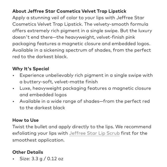 NIB Jeffree Star Velvet Trap Matte Lipstick Laced Cake Full Size 4g - Picture 7 of 8